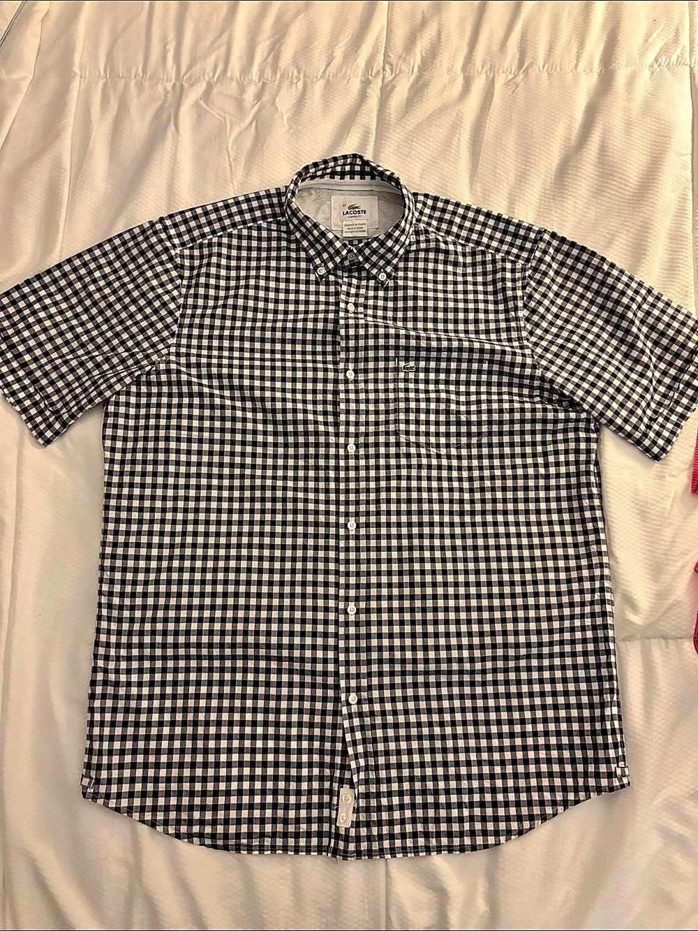 L 42 Lacoste Classic Fit Gingham Check Short Sleeve Button Down Shirt Gingham Bl